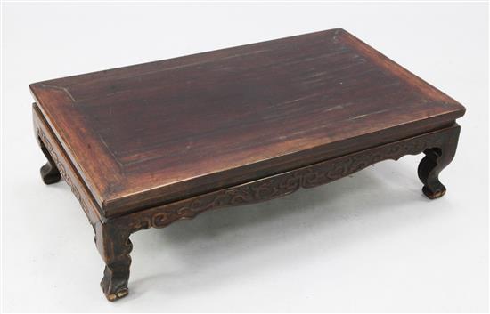 A Chinese hongmu Kang table, 19th century, W.48cm L.82cm H.25cm, old restorations